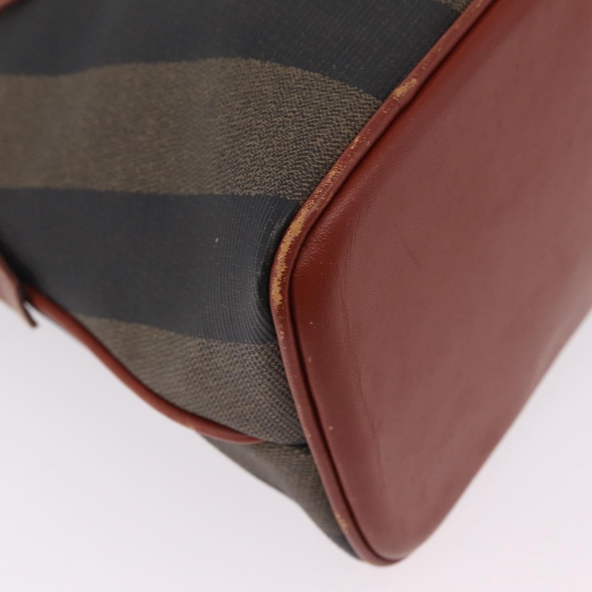 FENDI Pecan Canvas Hand Bag PVC 2way Black Brown Auth ep16407