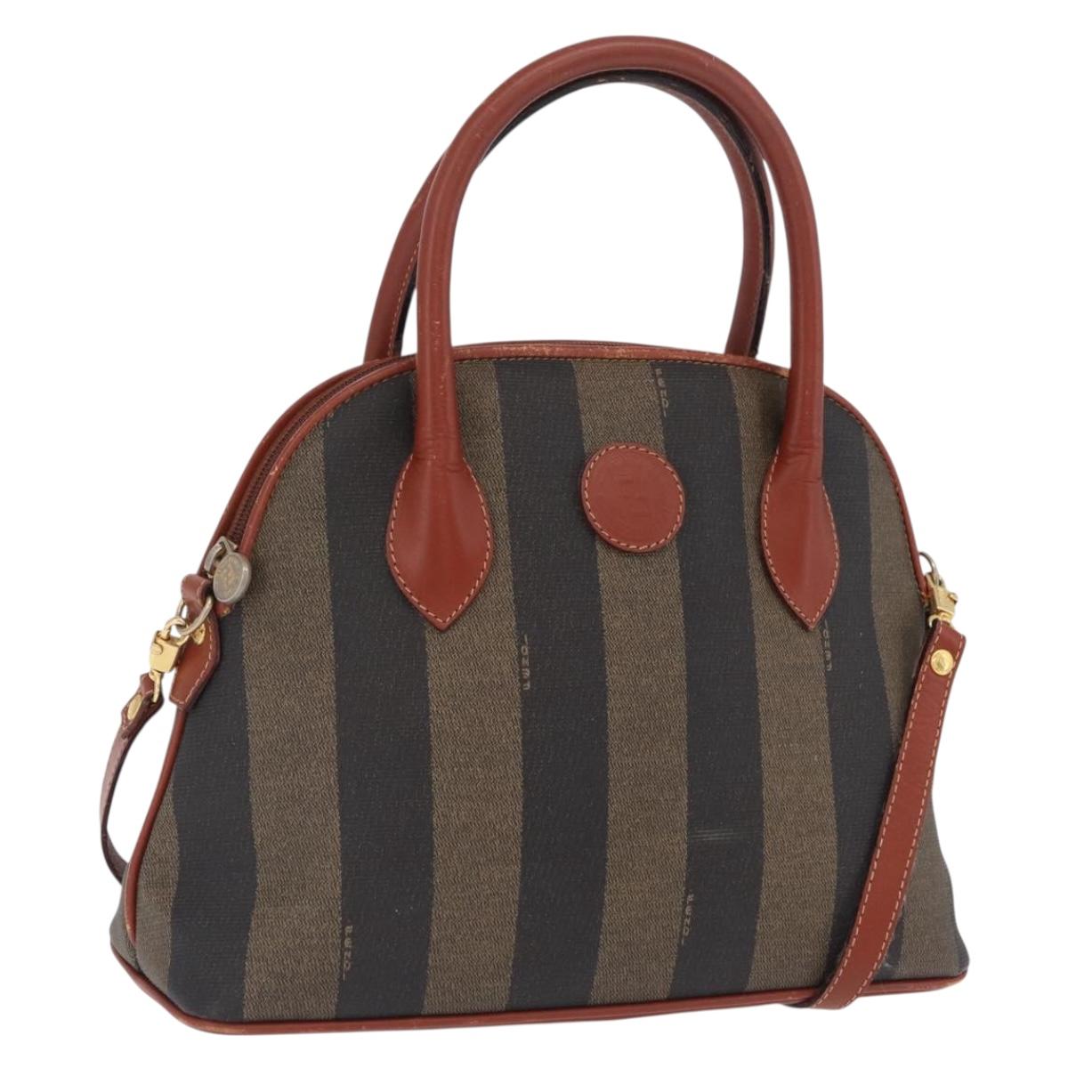 FENDI Pecan Canvas Hand Bag PVC 2way Black Brown Auth ep16407