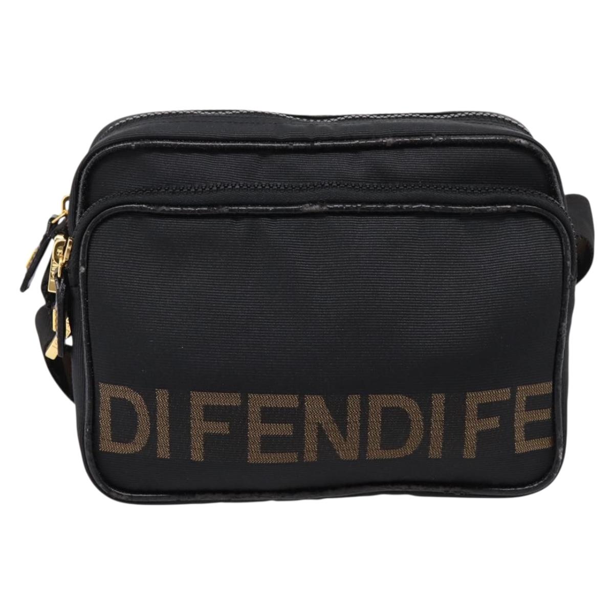 FENDI Shoulder Bag Canvas Black Gold Auth ep16408