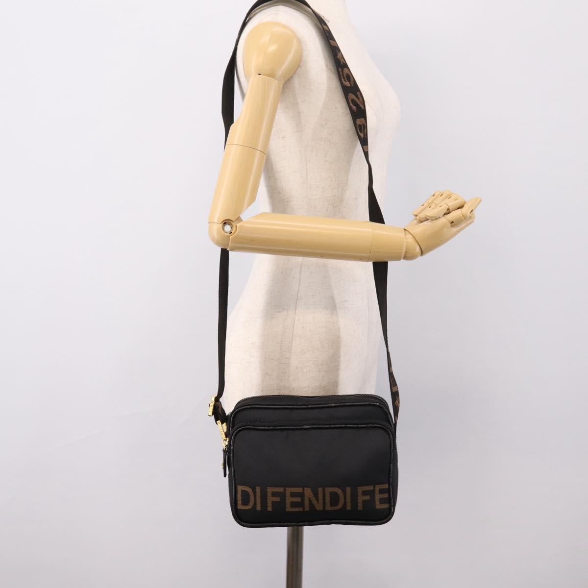 FENDI Shoulder Bag Canvas Black Gold Auth ep16408