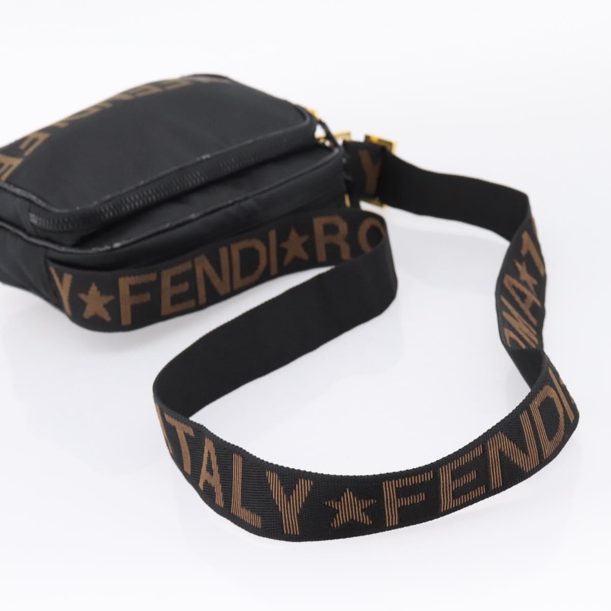 FENDI Shoulder Bag Canvas Black Gold Auth ep16408