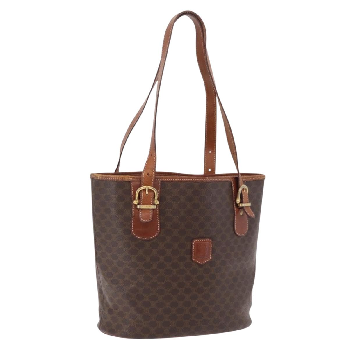 CELINE Macadam Canvas Tote Bag PVC Leather Brown Gold Auth ep16417