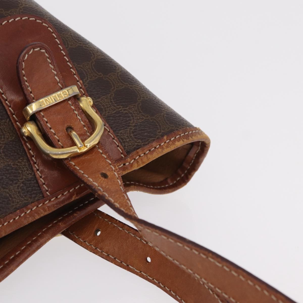 CELINE Macadam Canvas Tote Bag PVC Leather Brown Gold Auth ep16417