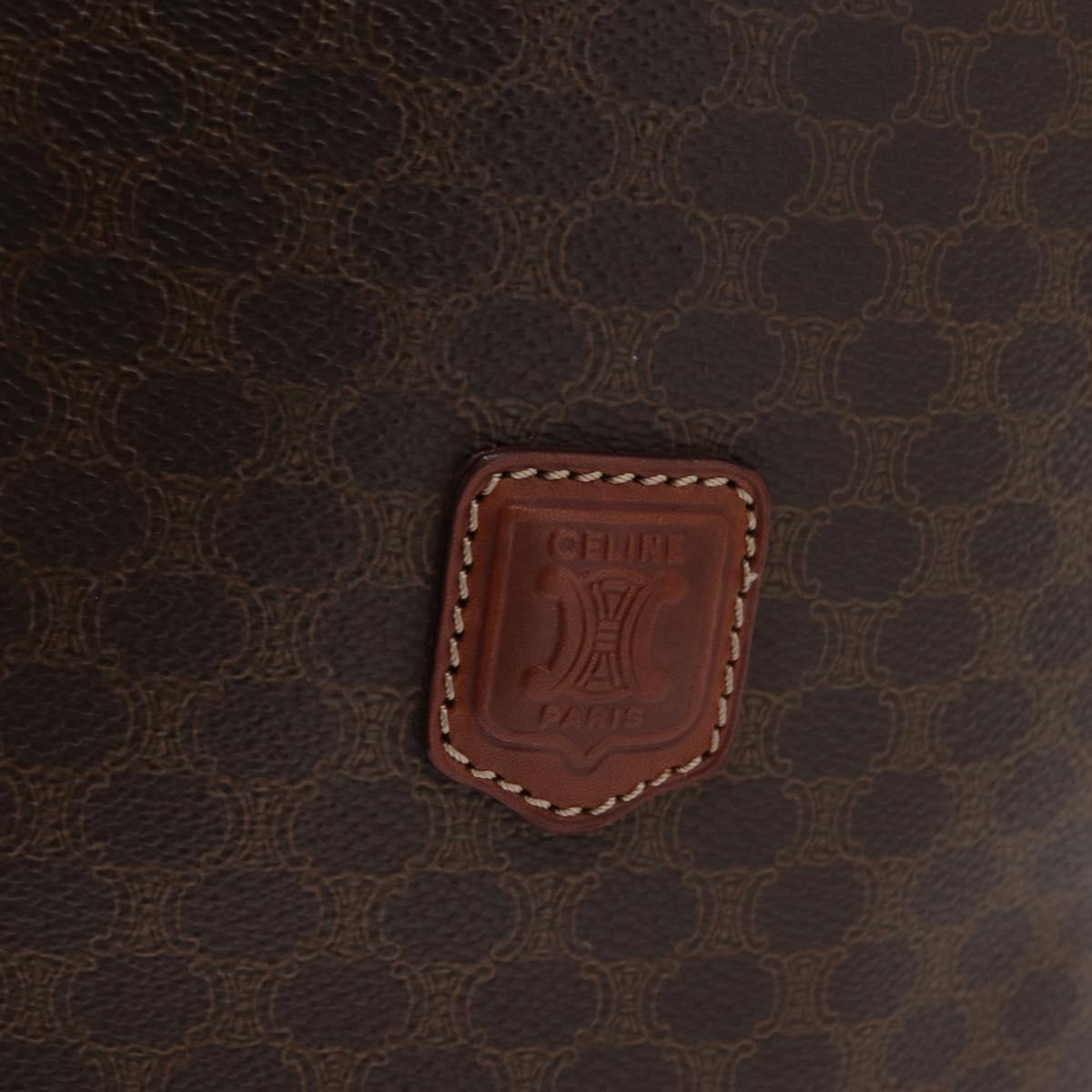 CELINE Macadam Canvas Tote Bag PVC Leather Brown Gold Auth ep16417