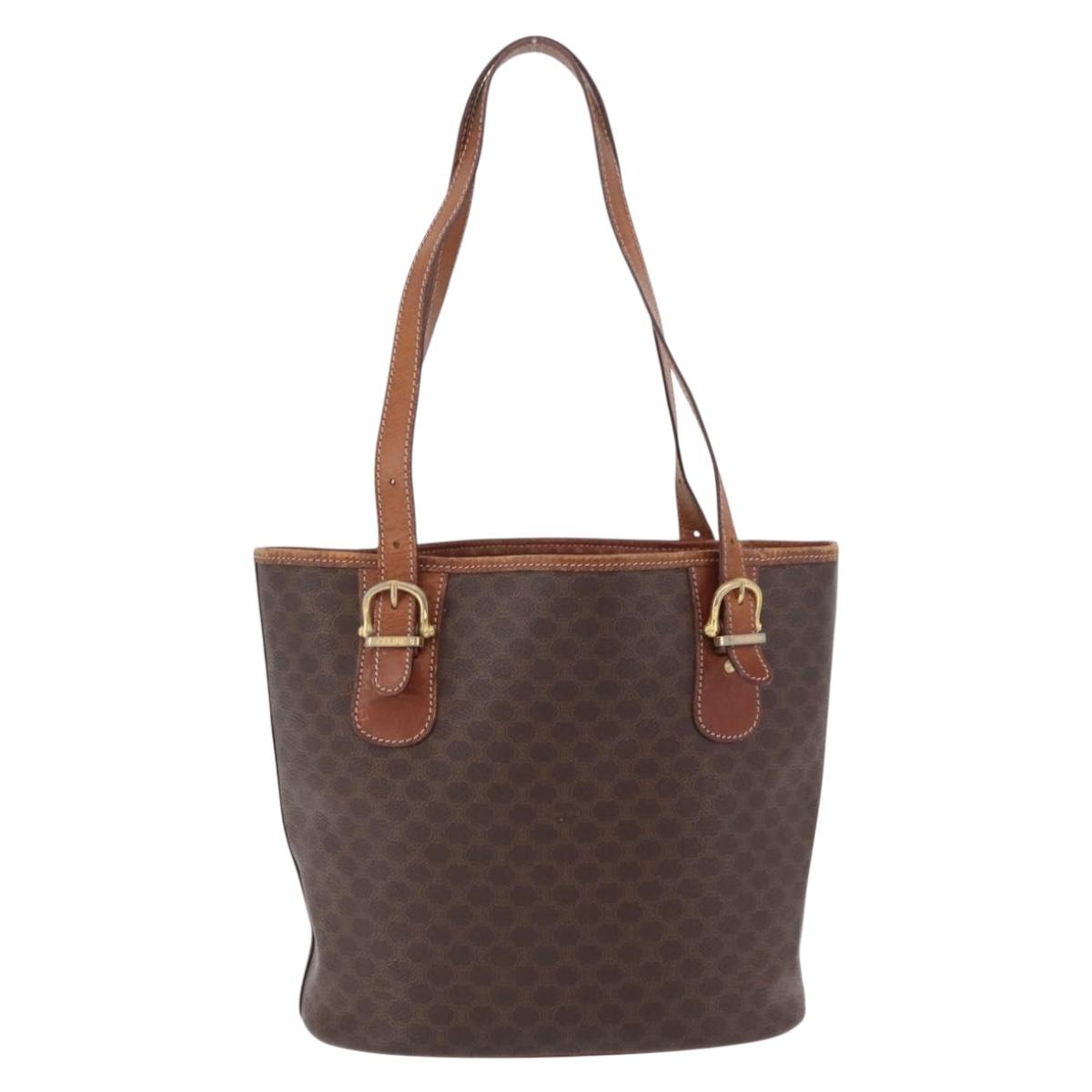 CELINE Macadam Canvas Tote Bag PVC Leather Brown Gold Auth ep16417