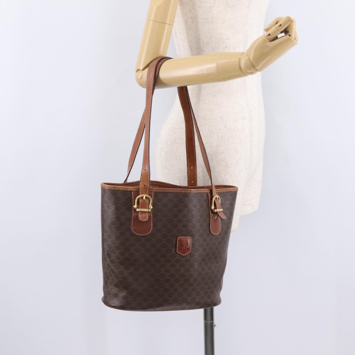 CELINE Macadam Canvas Tote Bag PVC Leather Brown Gold Auth ep16417