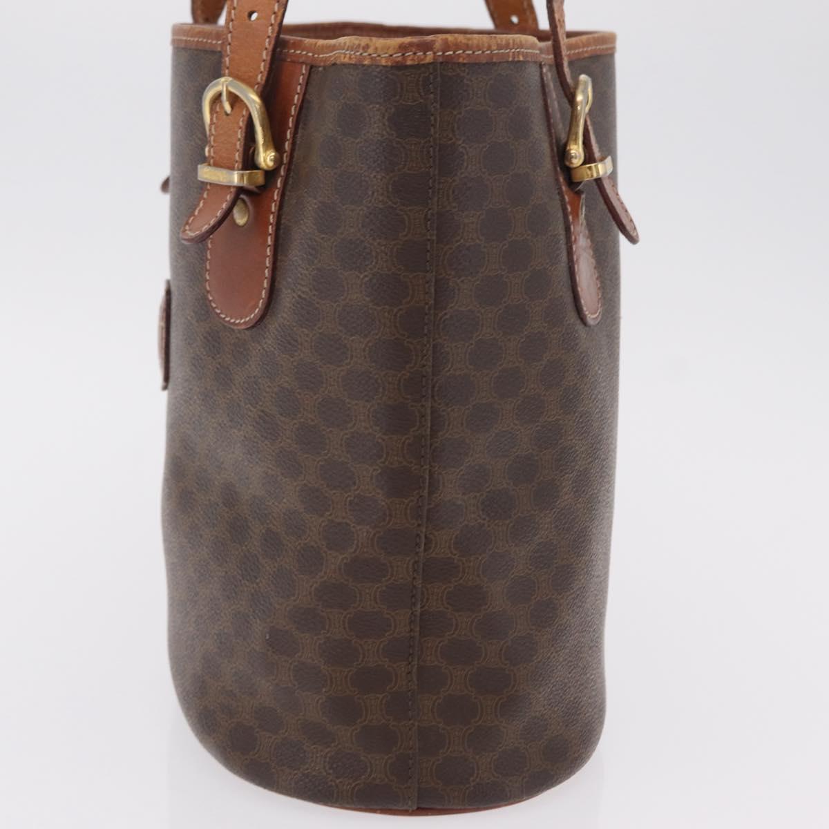 CELINE Macadam Canvas Tote Bag PVC Leather Brown Gold Auth ep16417