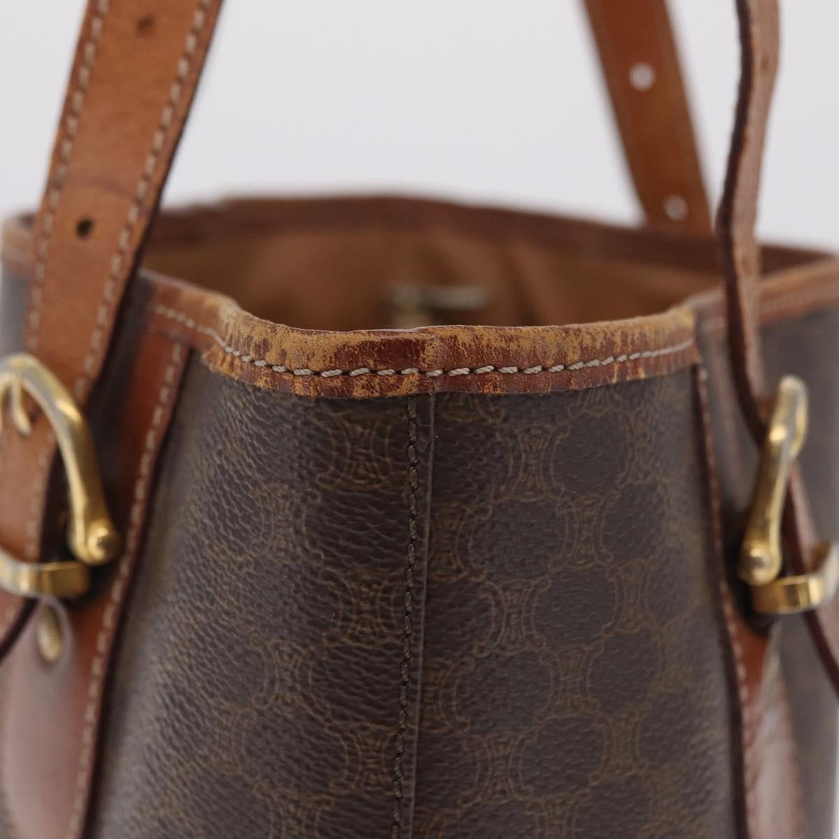 CELINE Macadam Canvas Tote Bag PVC Leather Brown Gold Auth ep16417