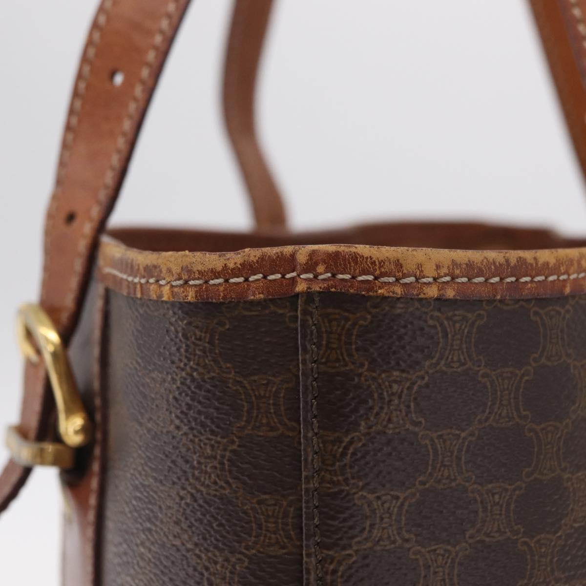 CELINE Macadam Canvas Tote Bag PVC Leather Brown Gold Auth ep16417