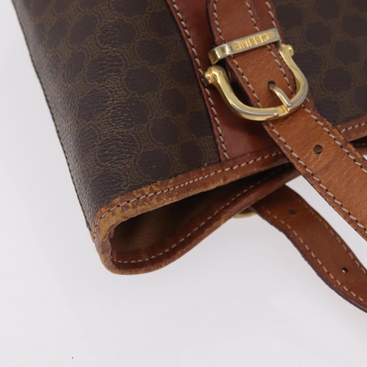 CELINE Macadam Canvas Tote Bag PVC Leather Brown Gold Auth ep16417