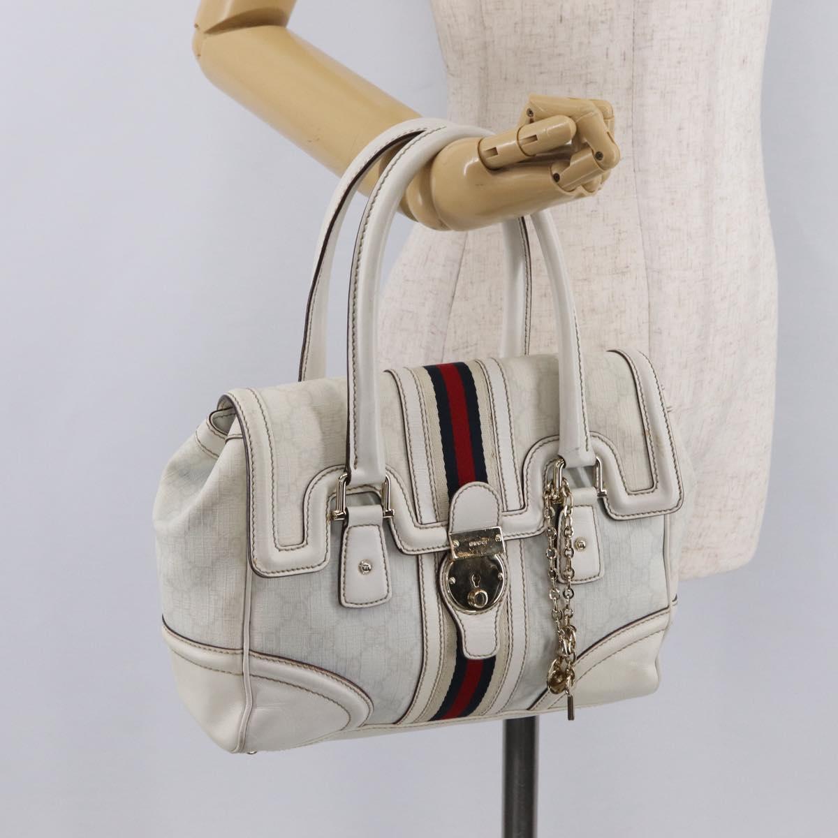 GUCCI GG Supreme Sherry Line Hand Bag PVC White Gold Auth ep16430A