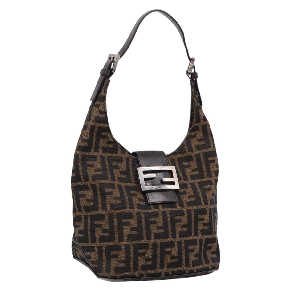 FENDI Zucca Canvas Mamma Baguette Shoulder Bag Brown Black Auth ep16455A