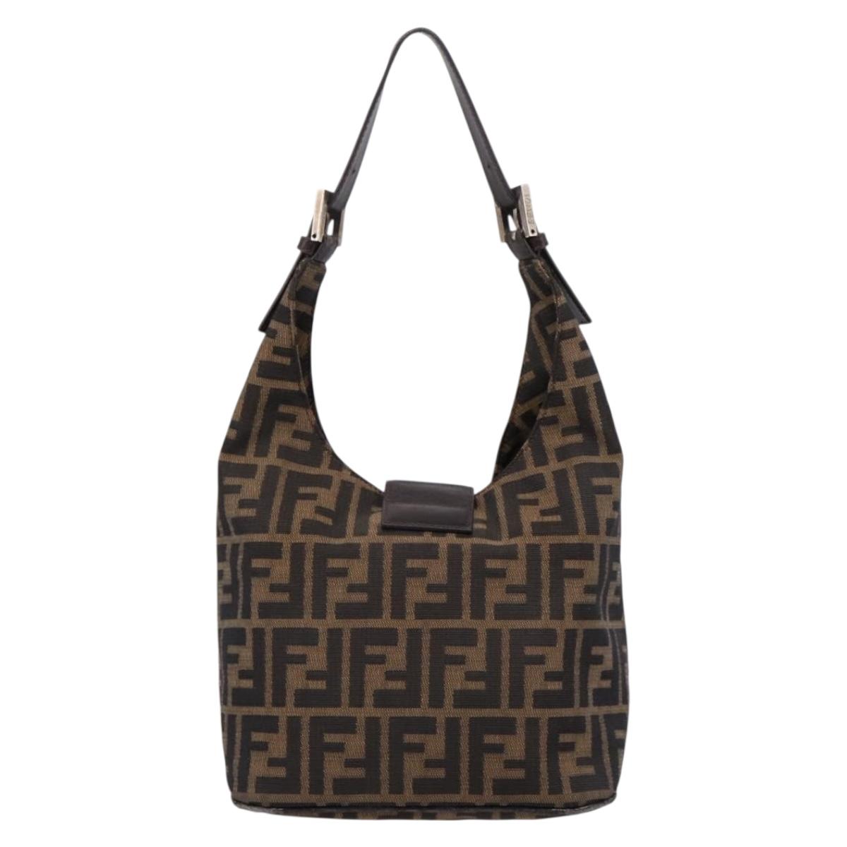 FENDI Zucca Canvas Mamma Baguette Shoulder Bag Brown Black Auth ep16459