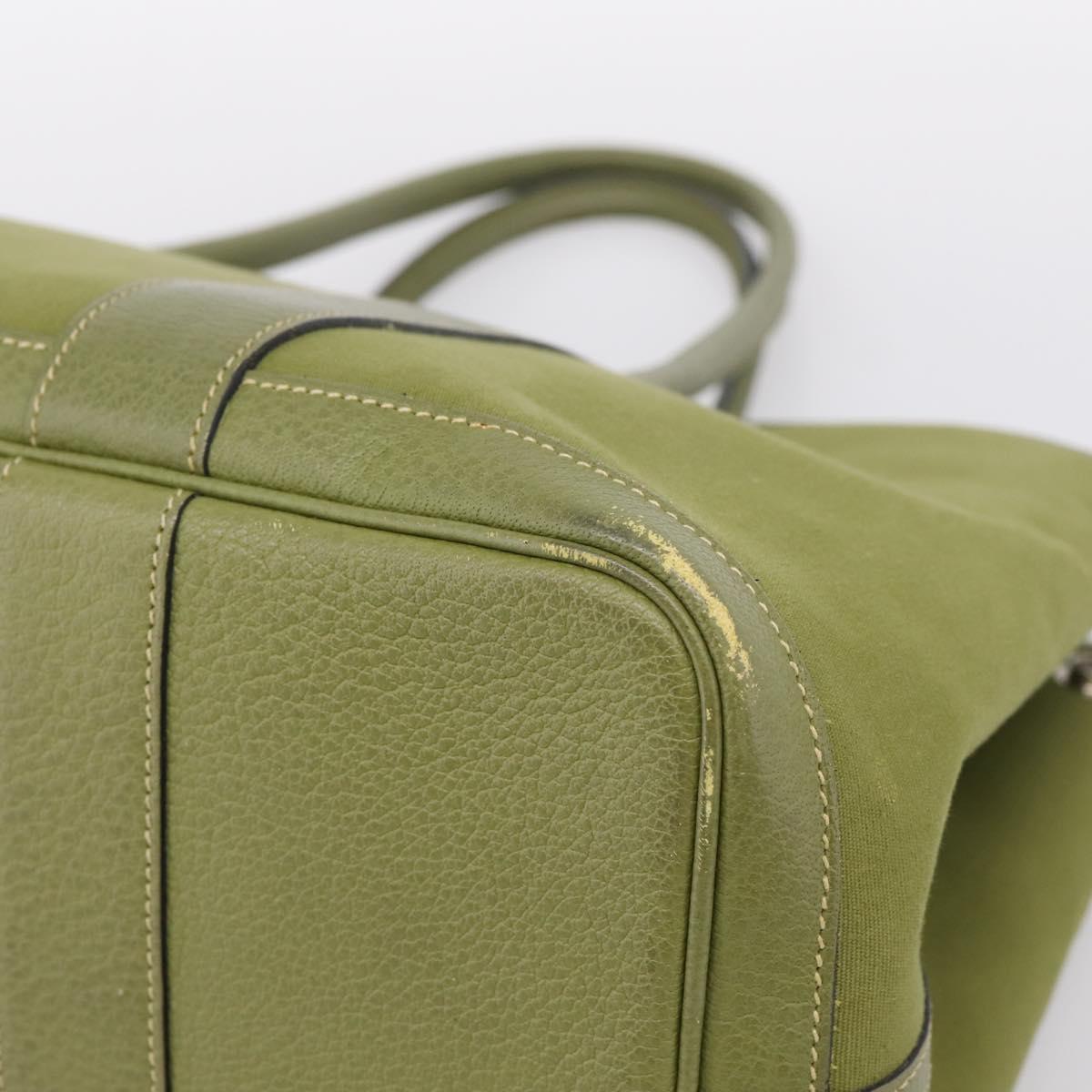 HERMES Garden Party PM Hand Bag Canvas Green Silver Auth ep16460A