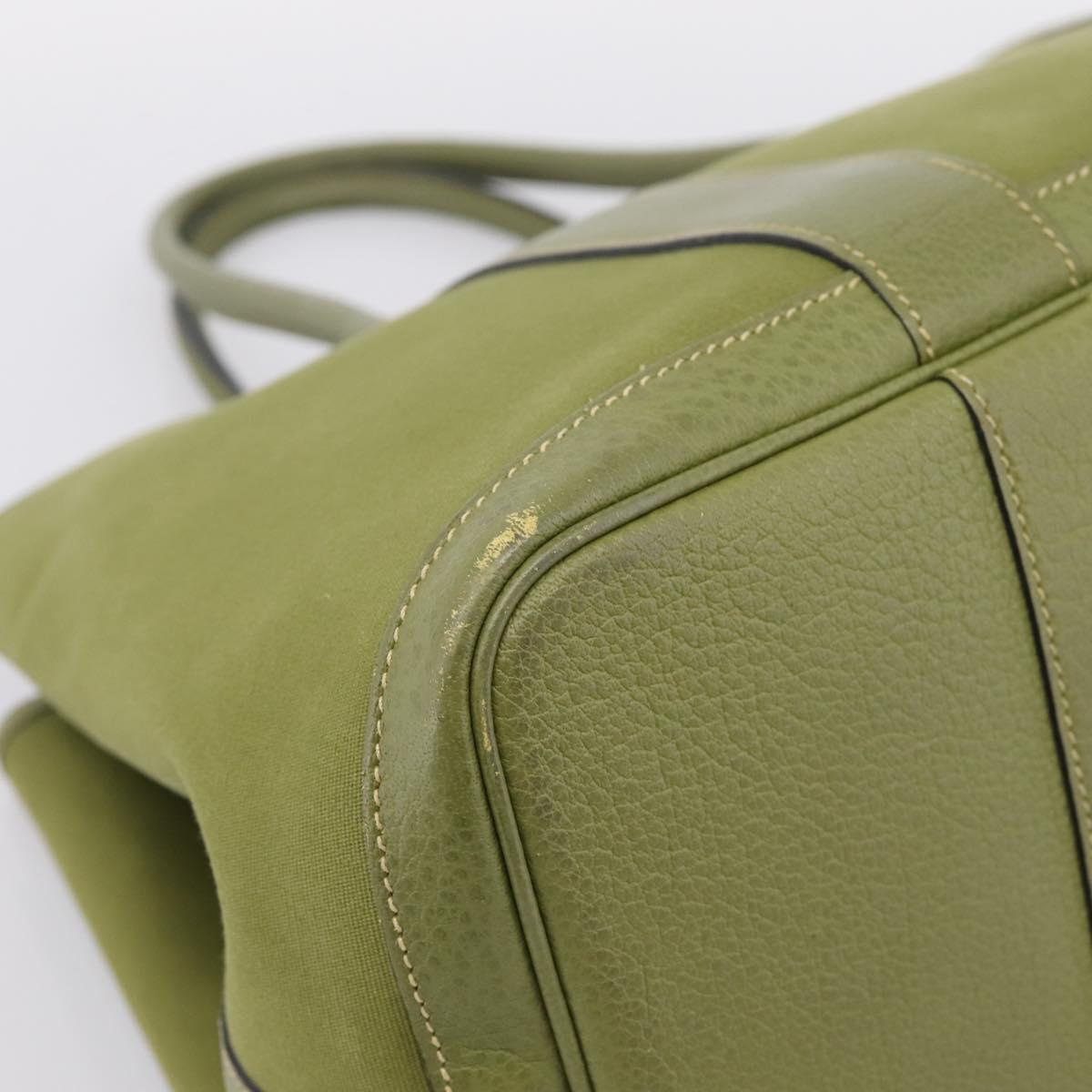 HERMES Garden Party PM Hand Bag Canvas Green Silver Auth ep16460A
