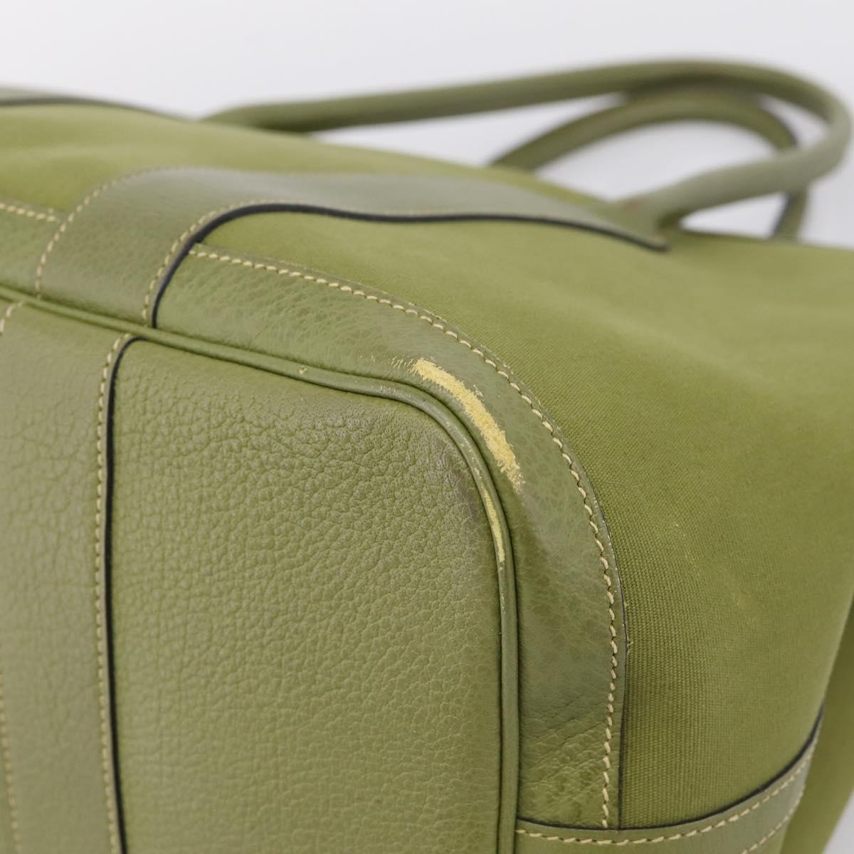 HERMES Garden Party PM Hand Bag Canvas Green Silver Auth ep16460A