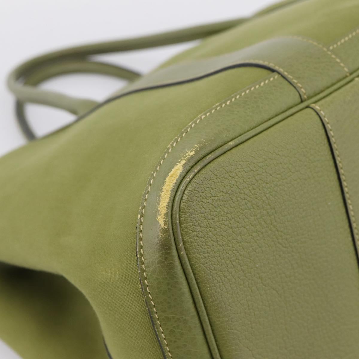HERMES Garden Party PM Hand Bag Canvas Green Silver Auth ep16460A