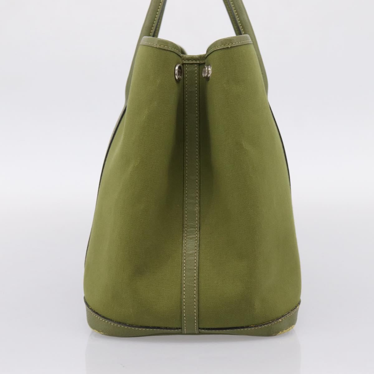 HERMES Garden Party PM Hand Bag Canvas Green Silver Auth ep16460A