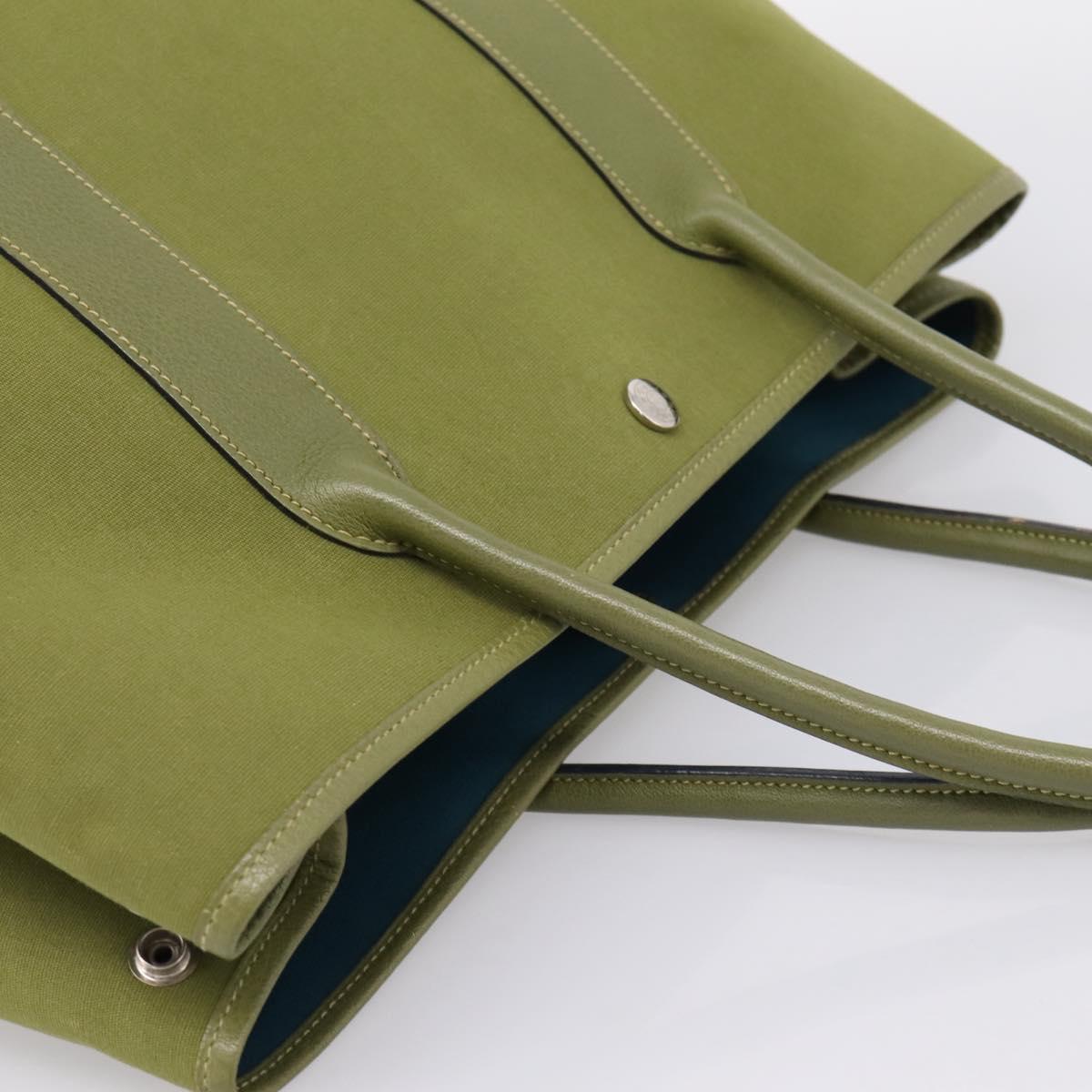 HERMES Garden Party PM Hand Bag Canvas Green Silver Auth ep16460A