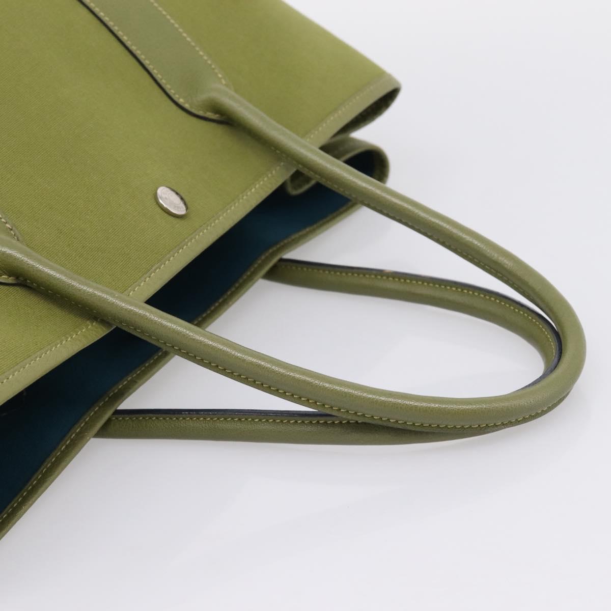 HERMES Garden Party PM Hand Bag Canvas Green Silver Auth ep16460A