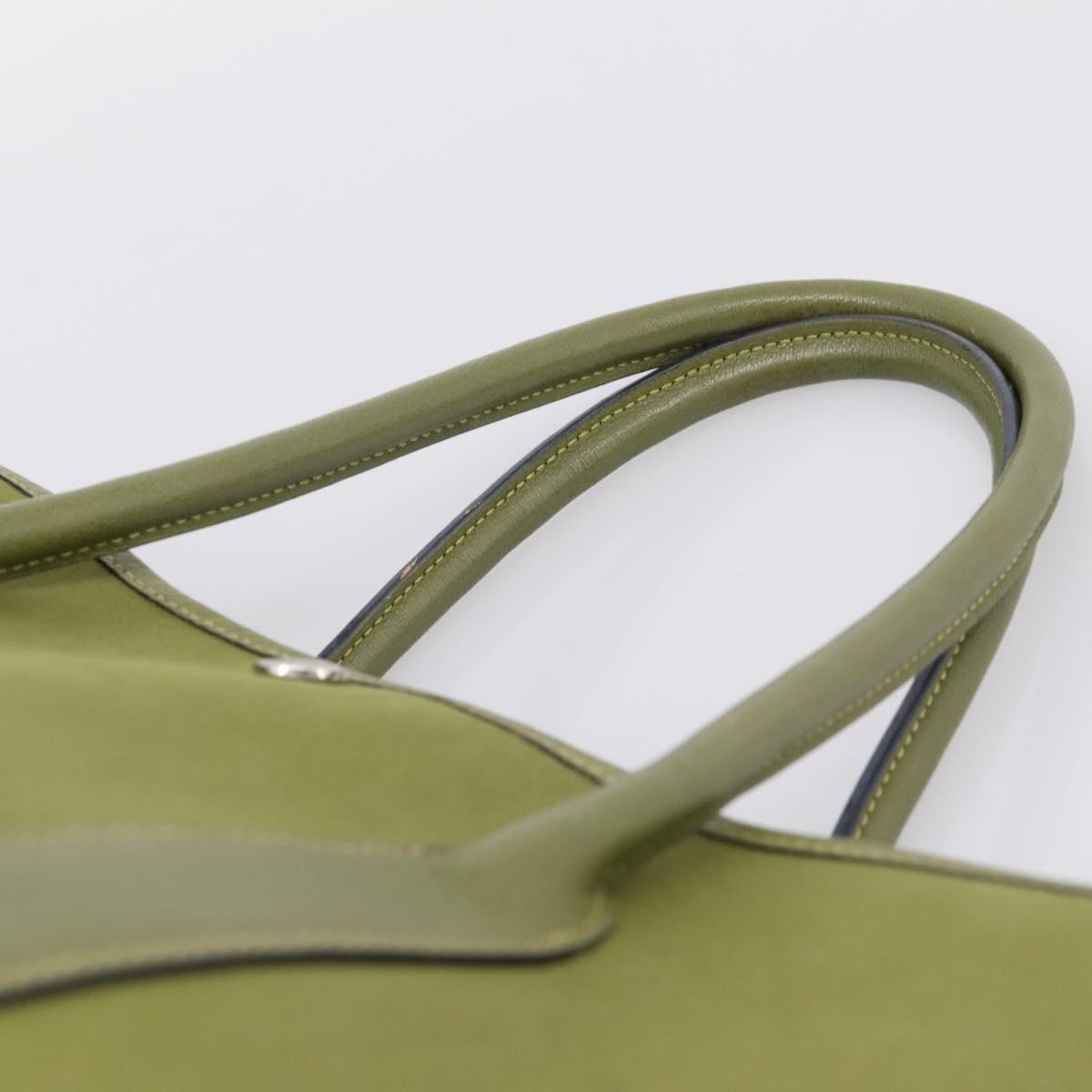 HERMES Garden Party PM Hand Bag Canvas Green Silver Auth ep16460A