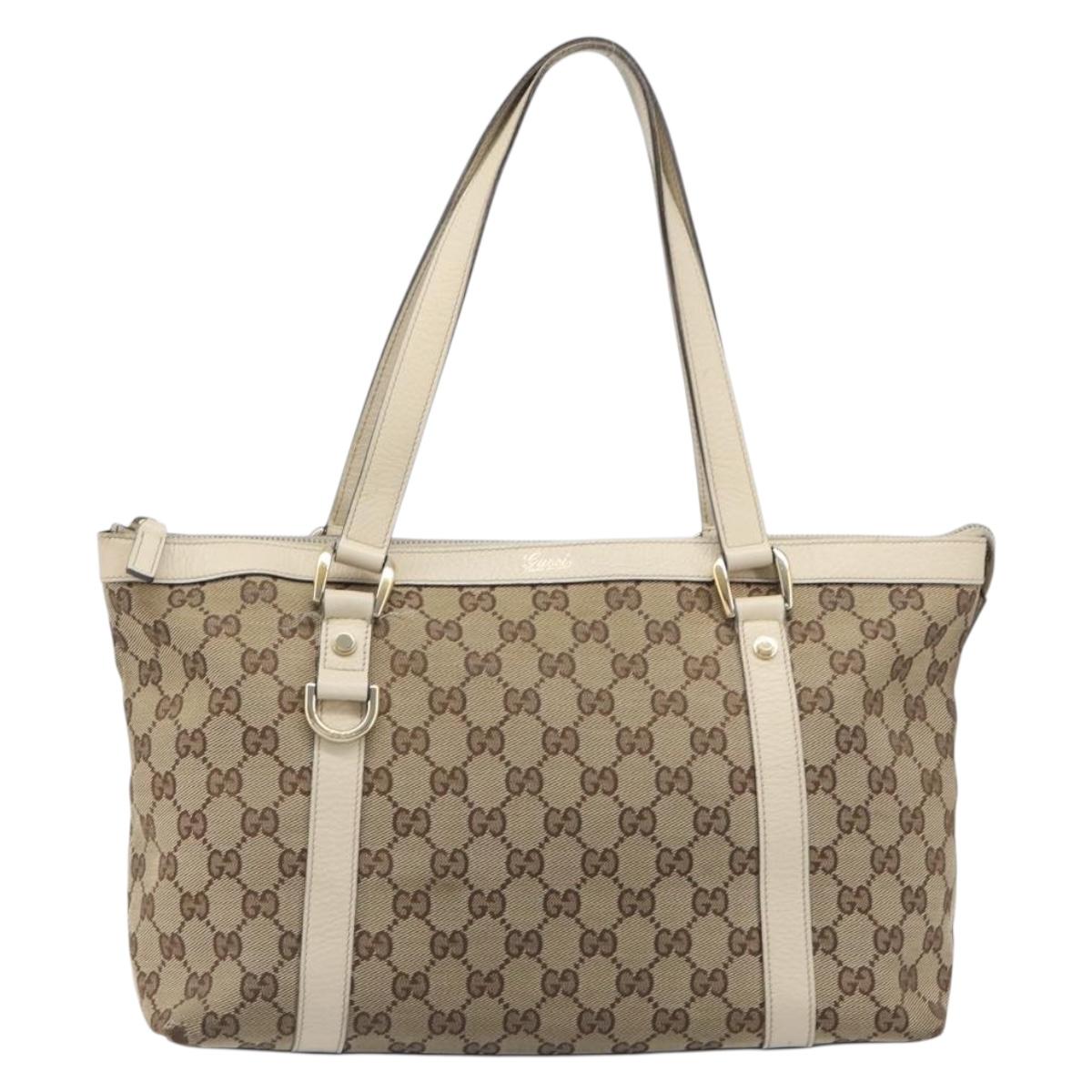 GUCCI GG Canvas Tote Bag Beige Gold 141470 Auth ep16466