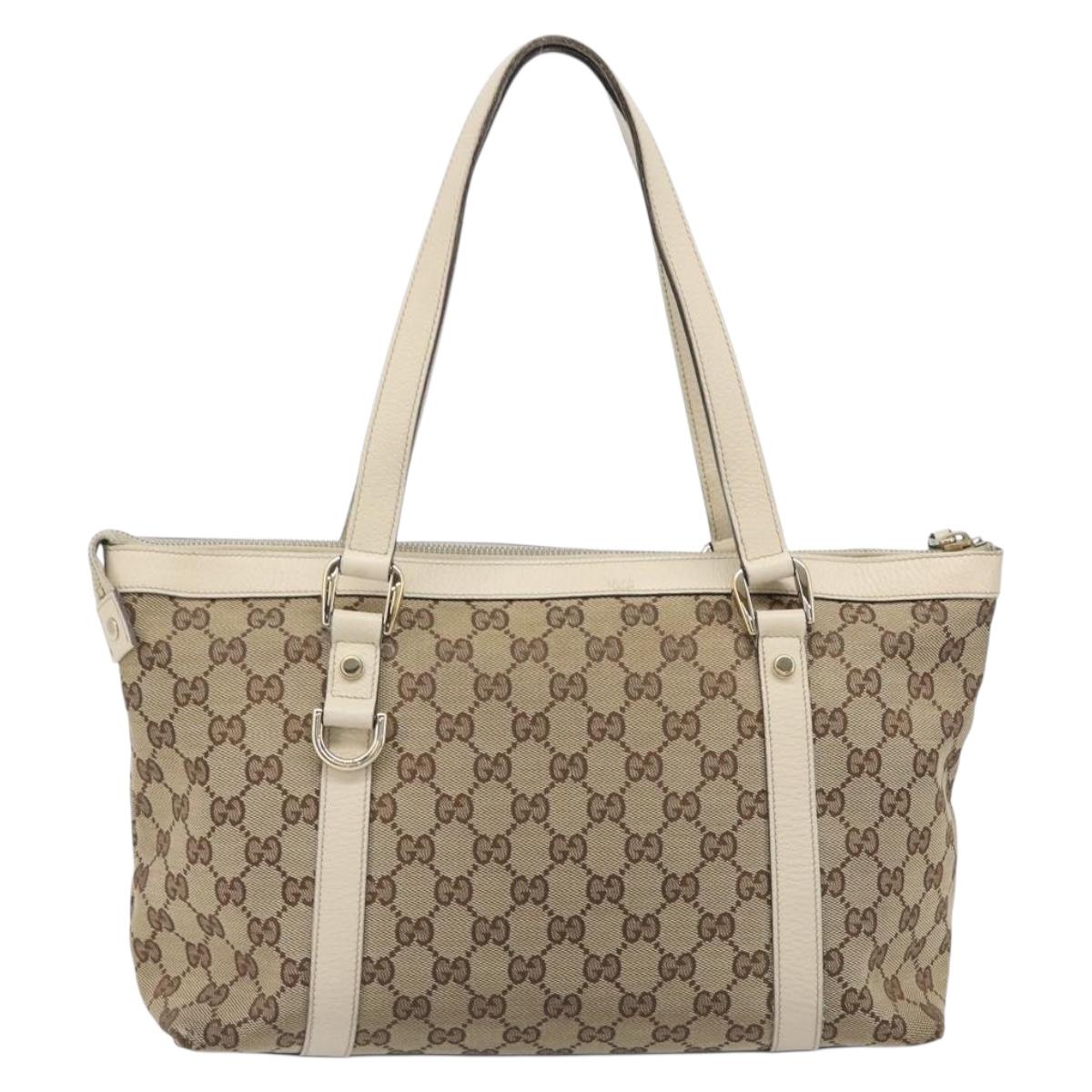 GUCCI GG Canvas Tote Bag Beige Gold 141470 Auth ep16466
