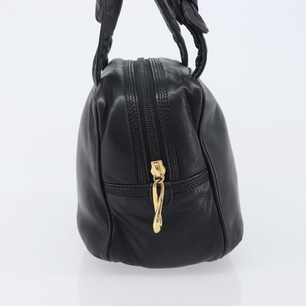 LOEWE Hand Bag Leather Black Gold Auth ep16467