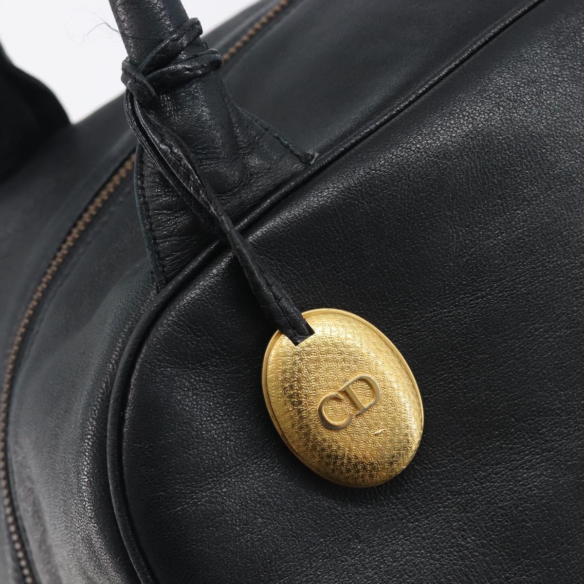 Christian Dior Hand Bag Leather Navy Gold Tone Auth ep16468