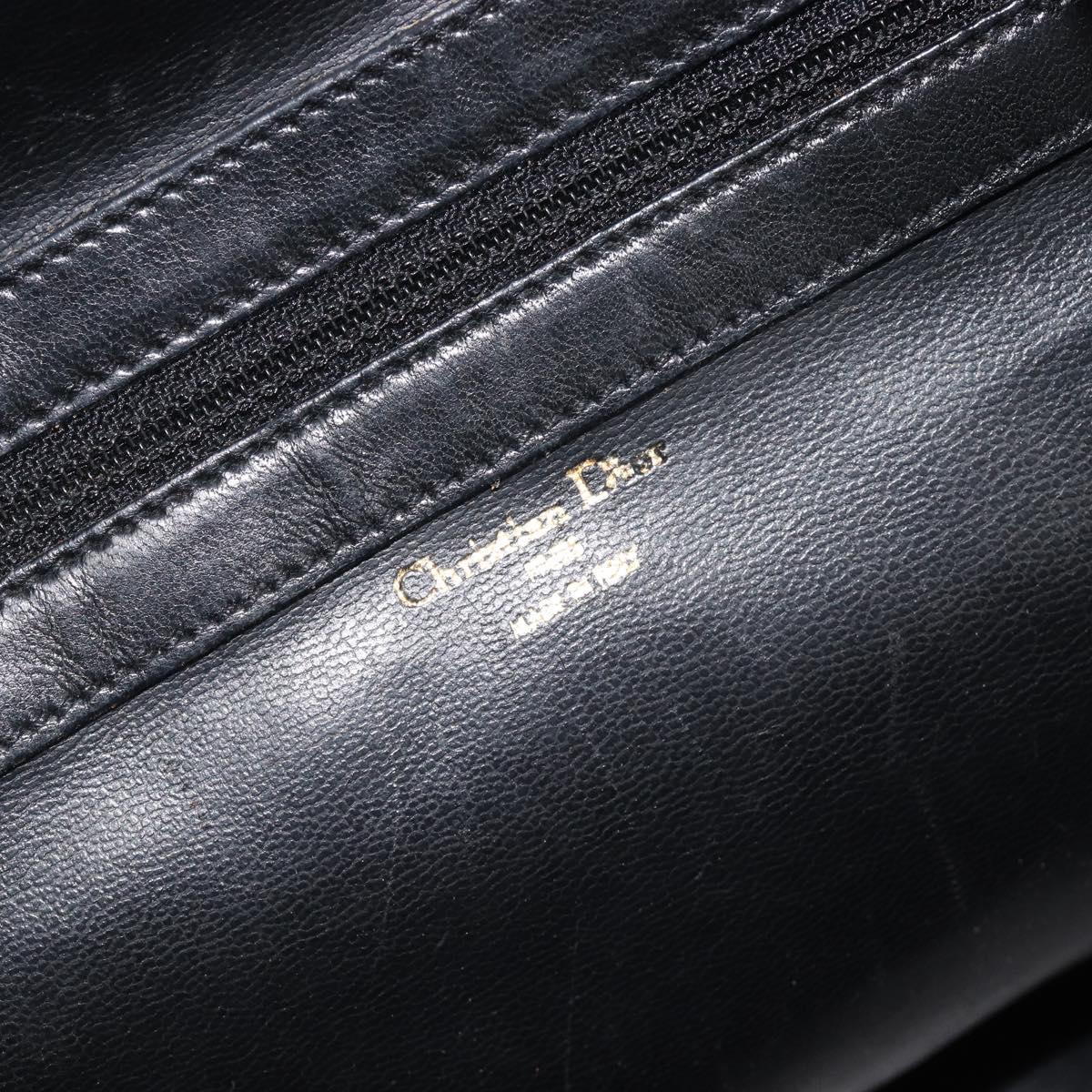 Christian Dior Hand Bag Leather Navy Gold Tone Auth ep16468