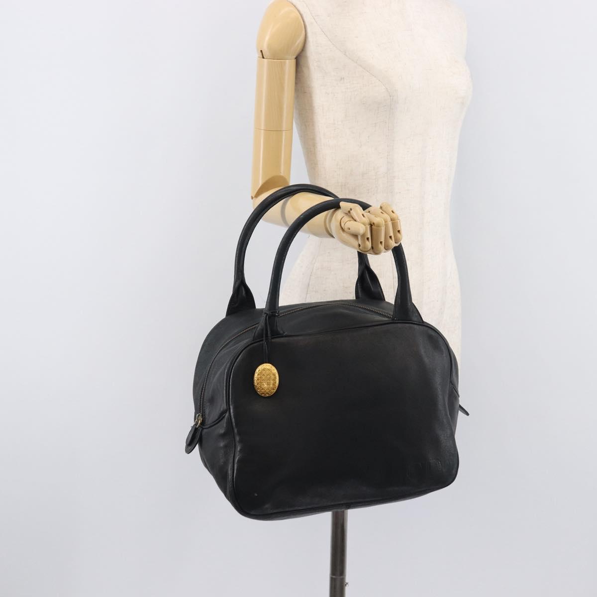 Christian Dior Hand Bag Leather Navy Gold Tone Auth ep16468
