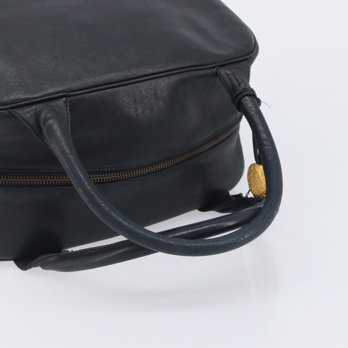 Christian Dior Hand Bag Leather Navy Gold Tone Auth ep16468