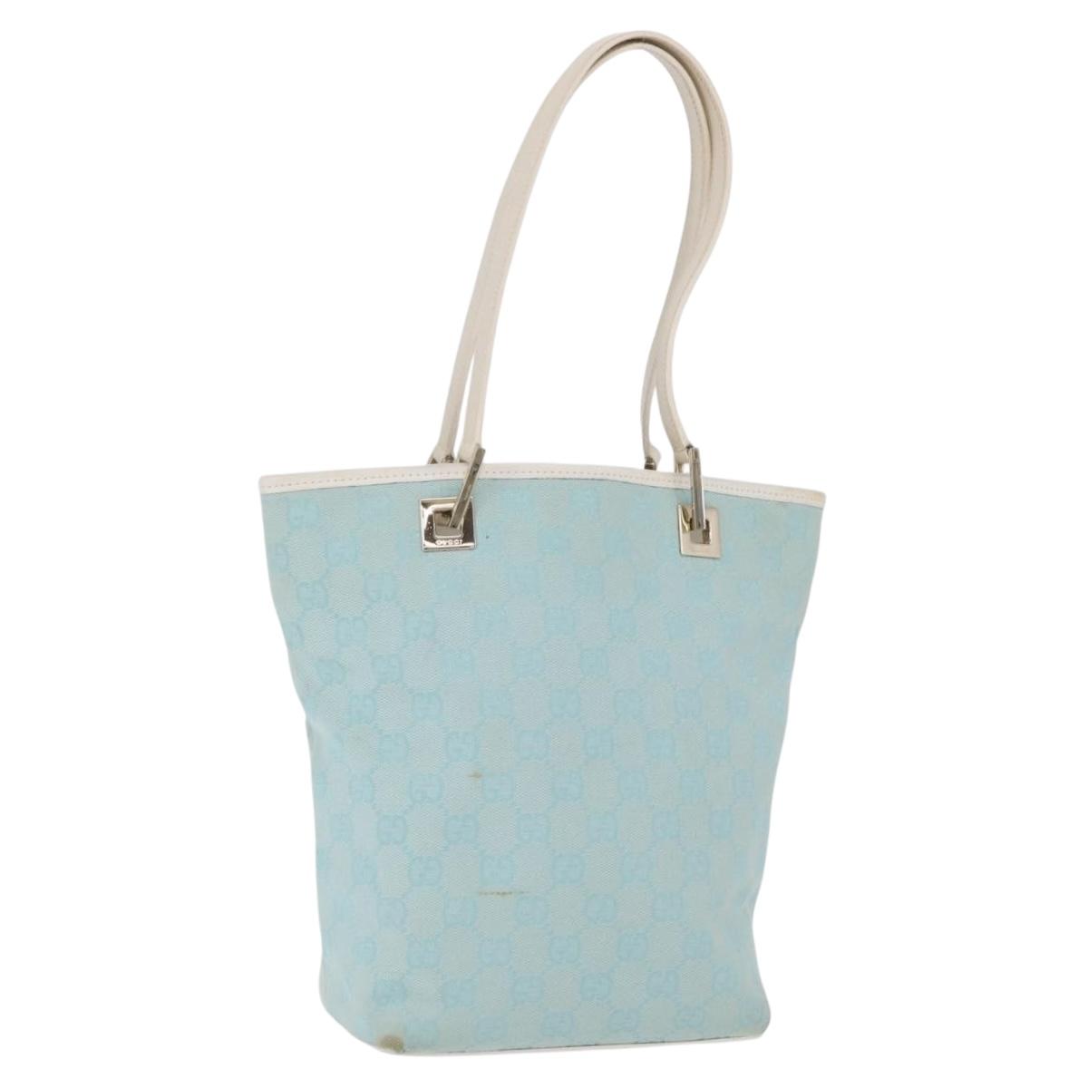 GUCCI GG Canvas Tote Bag Light Blue Gold 002 1099 Auth ep16469A