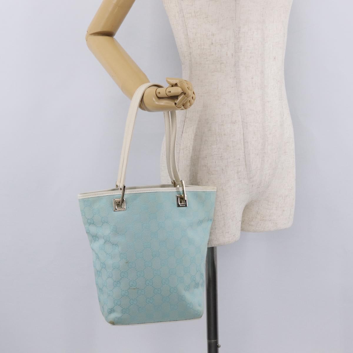 GUCCI GG Canvas Tote Bag Light Blue Gold 002 1099 Auth ep16469A