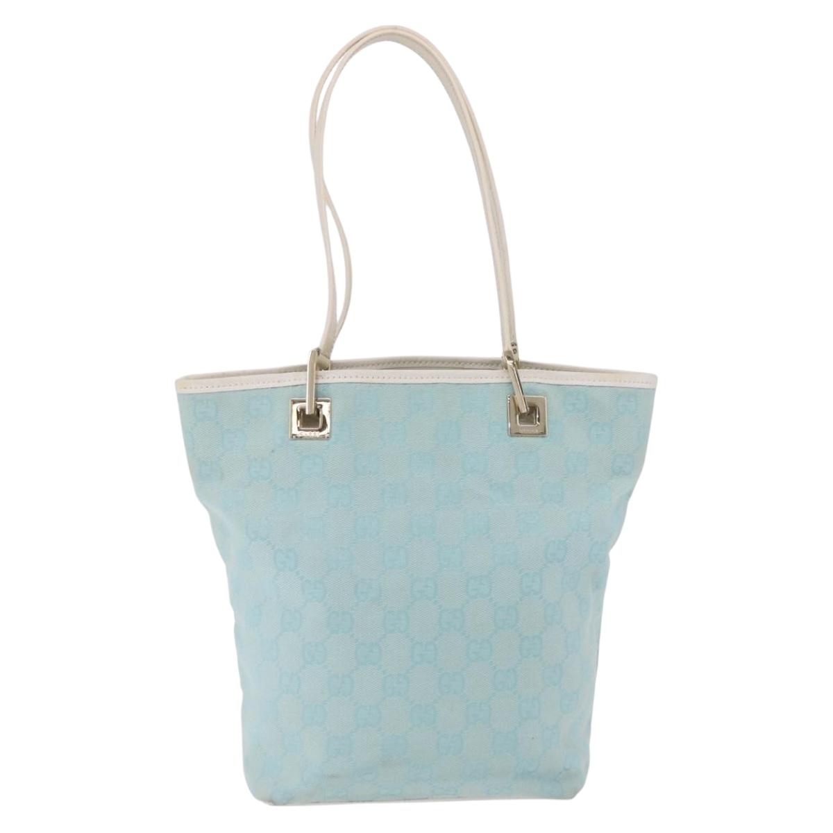 GUCCI GG Canvas Tote Bag Light Blue Gold 002 1099 Auth ep16469A