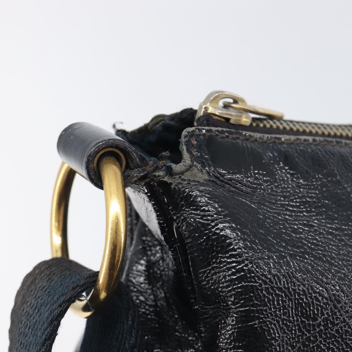 Saint Laurent Shoulder Bag Patent Leather Black Gold Auth ep16470