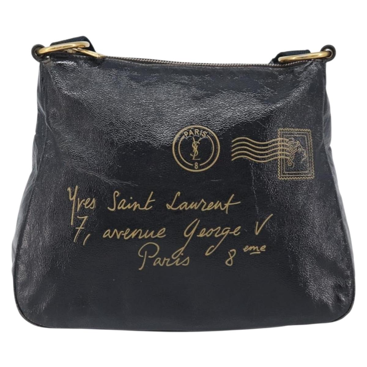Saint Laurent Shoulder Bag Patent Leather Black Gold Auth ep16470