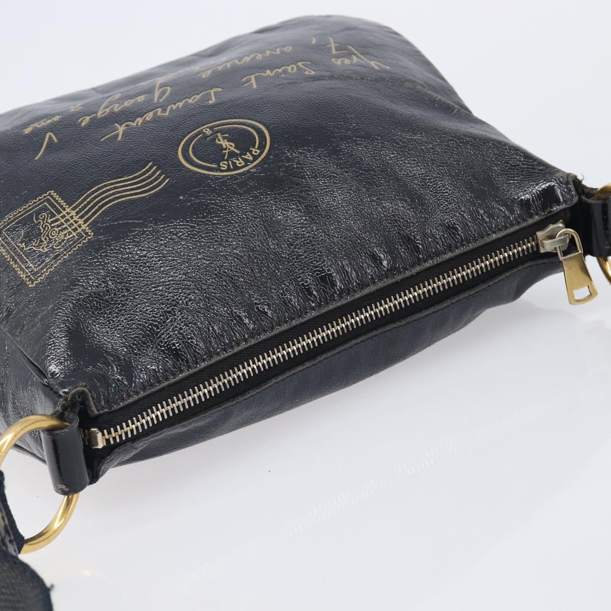 Saint Laurent Shoulder Bag Patent Leather Black Gold Auth ep16470