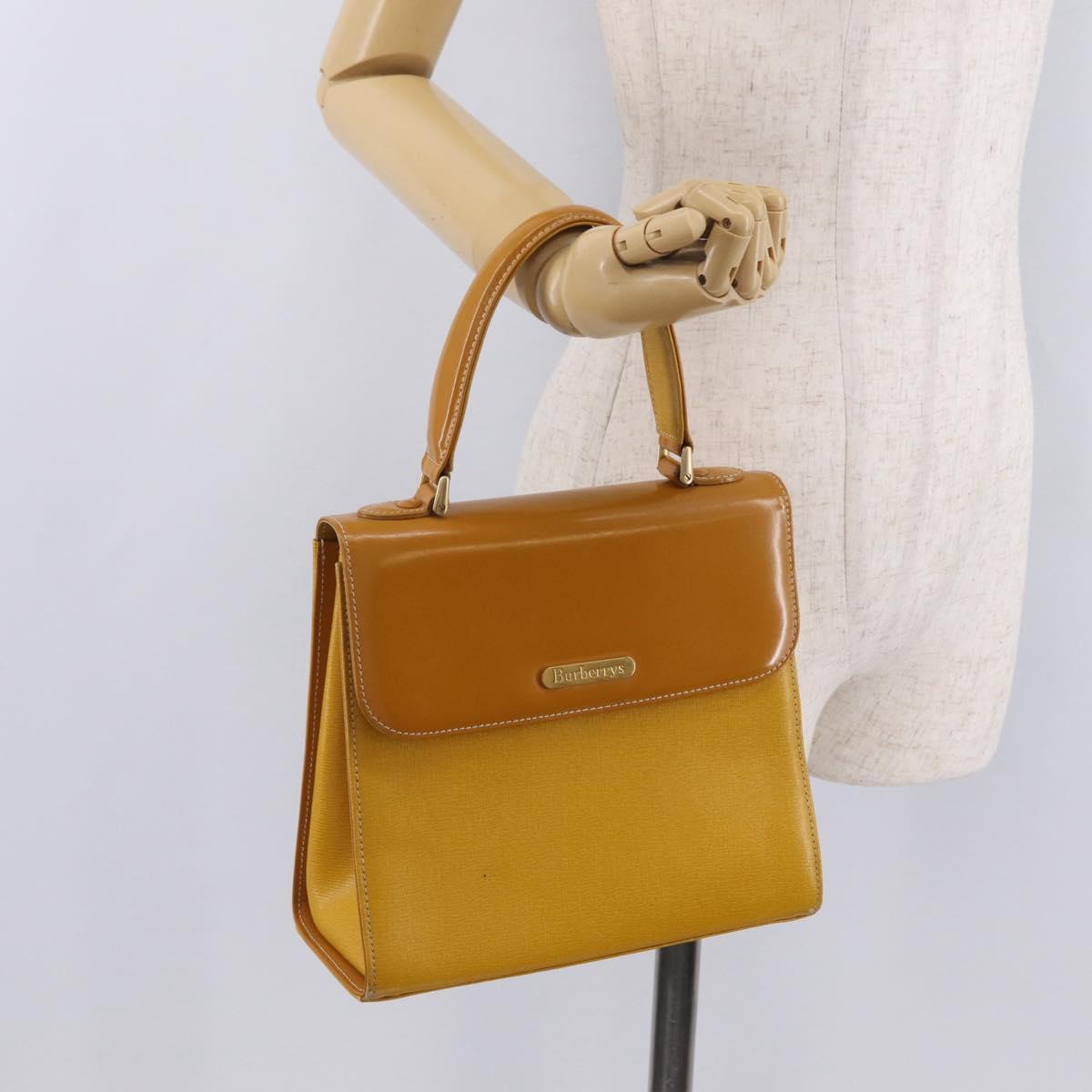 Burberrys Hand Bag Leather Yellow Gold Auth ep16473