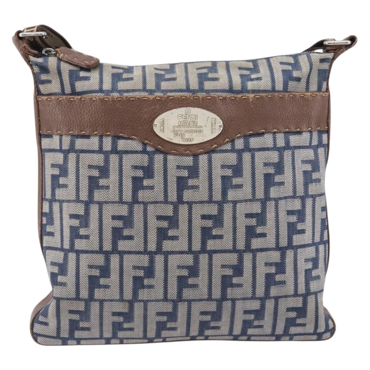 FENDI Zucca Canvas Celeria Shoulder Bag Blue Silver Auth ep16488