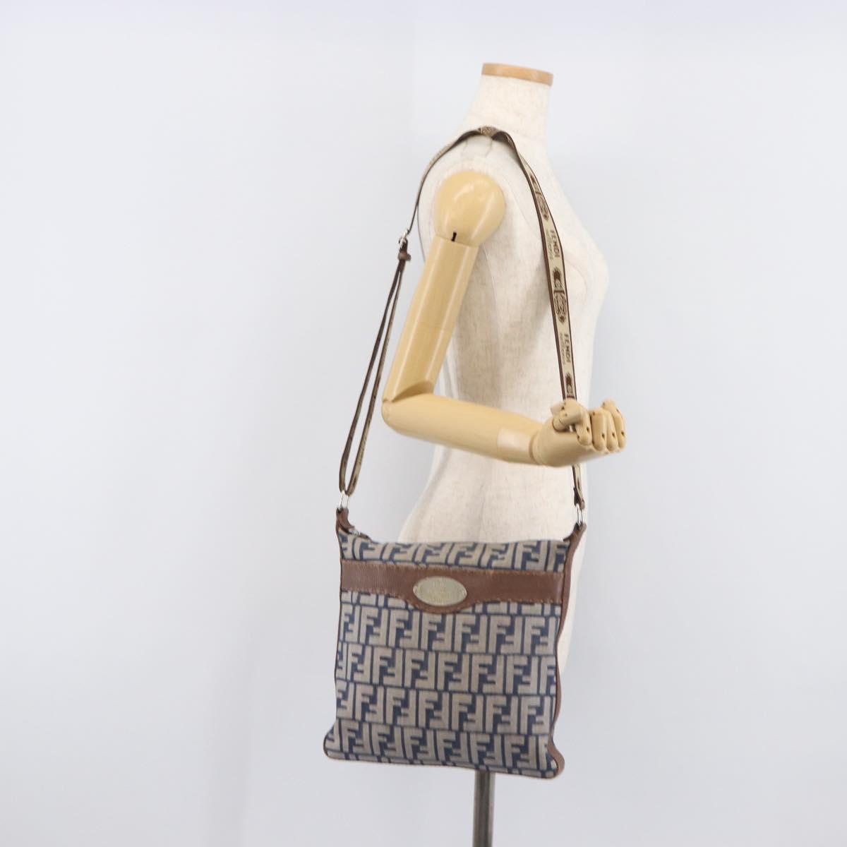 FENDI Zucca Canvas Celeria Shoulder Bag Blue Silver Auth ep16488