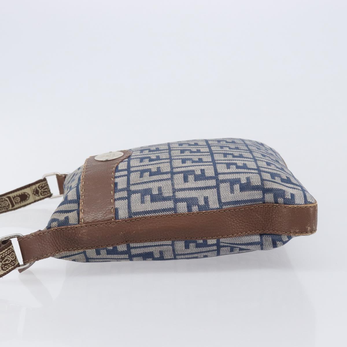 FENDI Zucca Canvas Celeria Shoulder Bag Blue Silver Auth ep16488