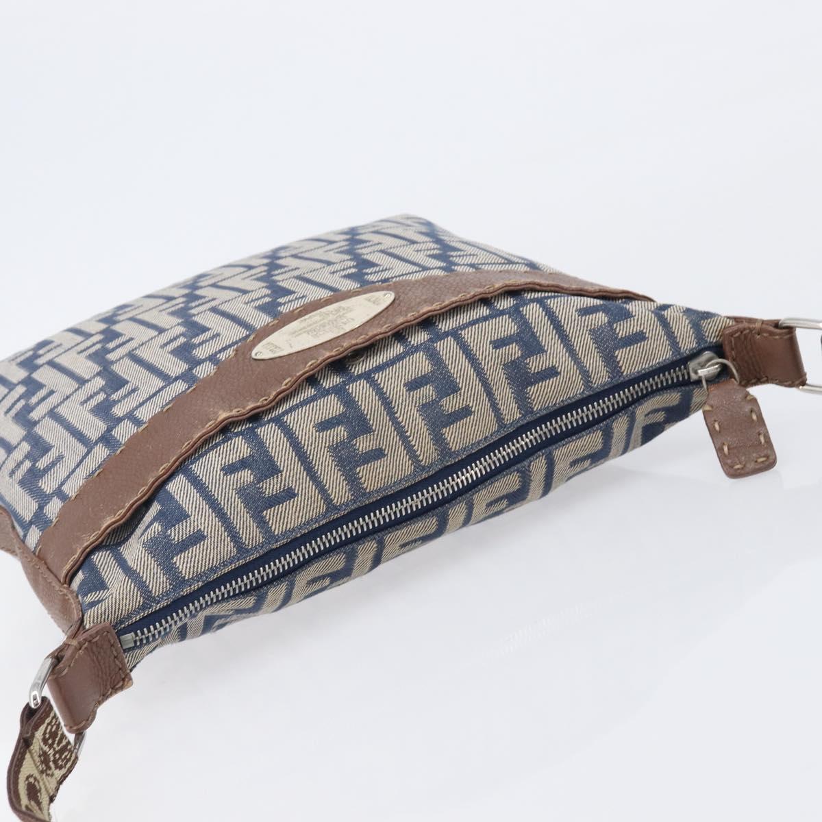 FENDI Zucca Canvas Celeria Shoulder Bag Blue Silver Auth ep16488