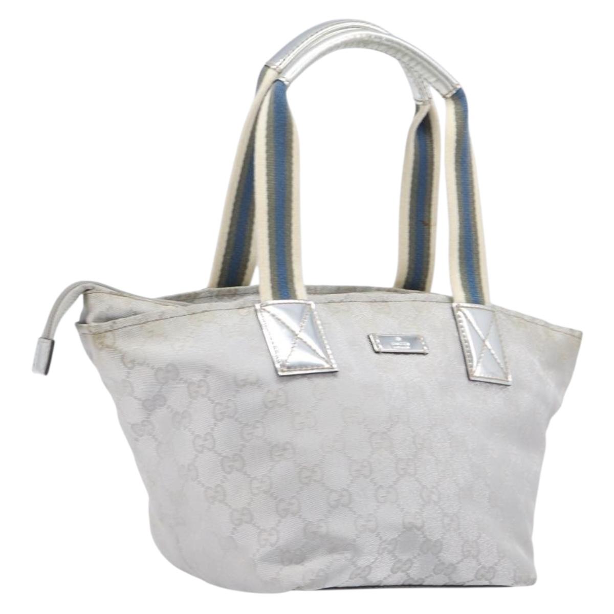 GUCCI GG Canvas Web Sherry Line Hand Bag Silver 131228 Auth ep16492