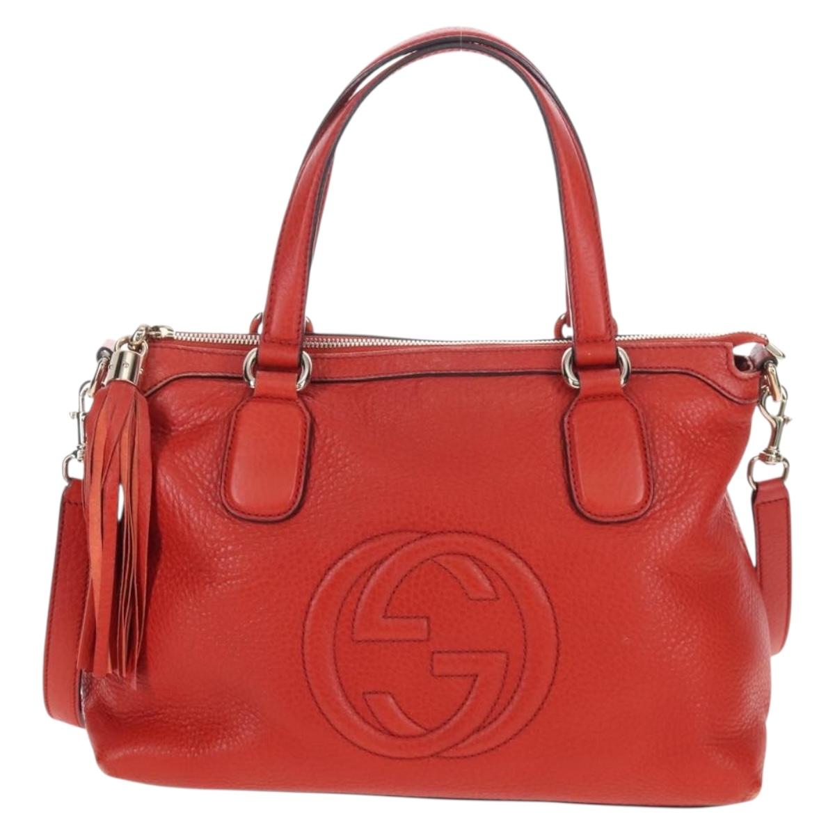 GUCCI Soho Hand Bag Leather 2way Orange Gold 308362 Auth ep16493A