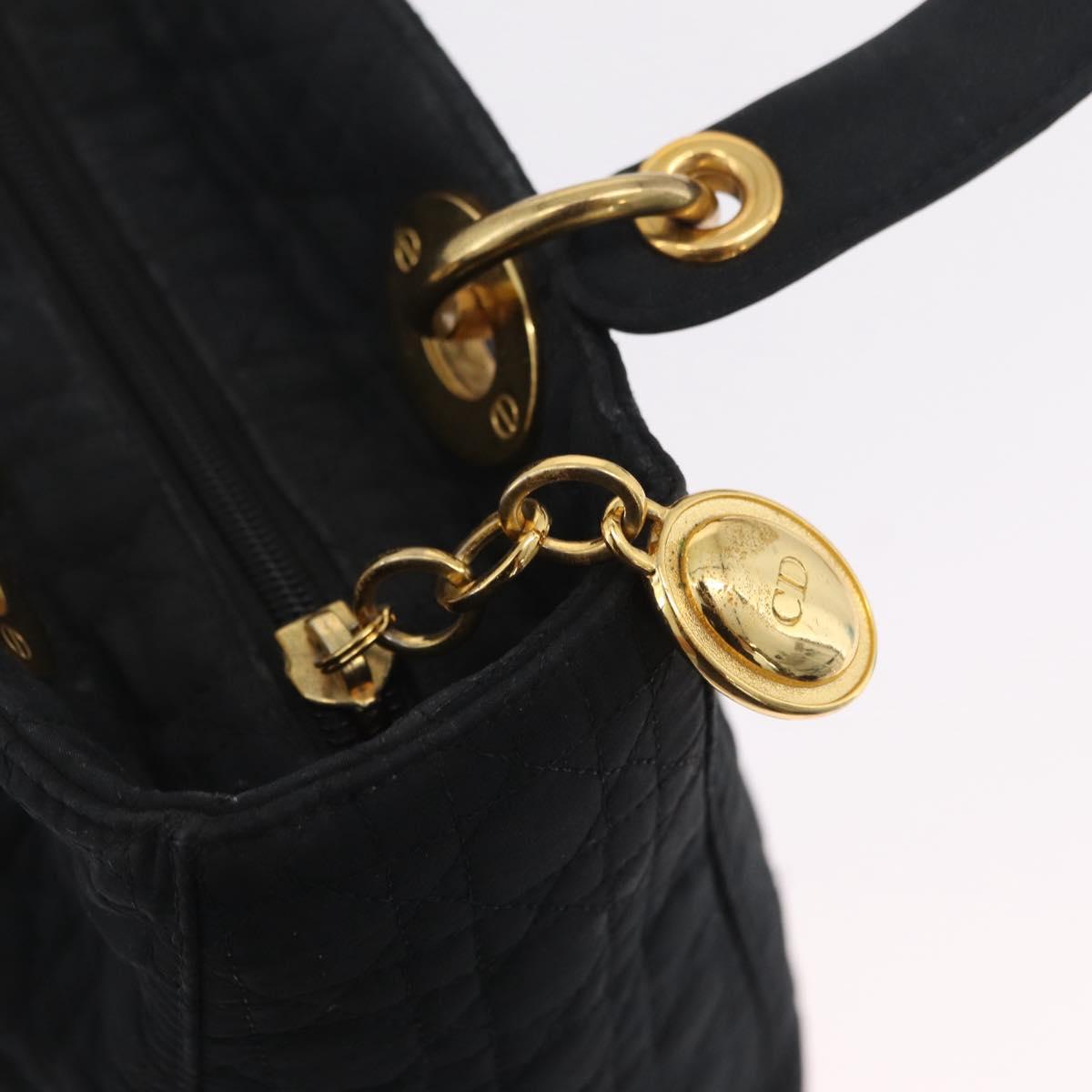 Christian Dior Lady Dior Canage Hand Bag Canvas Black Gold Auth ep16494