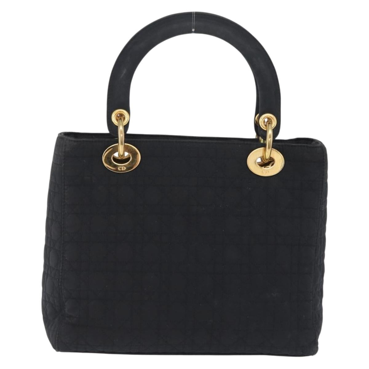 Christian Dior Lady Dior Canage Hand Bag Canvas Black Gold Auth ep16494