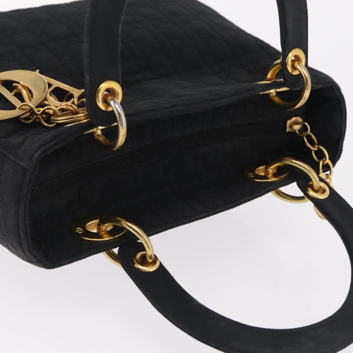 Christian Dior Lady Dior Canage Hand Bag Canvas Black Gold Auth ep16494