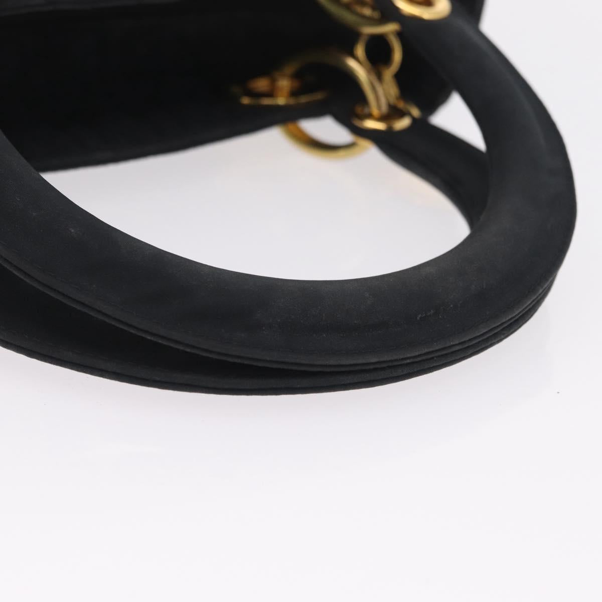Christian Dior Lady Dior Canage Hand Bag Canvas Black Gold Auth ep16494