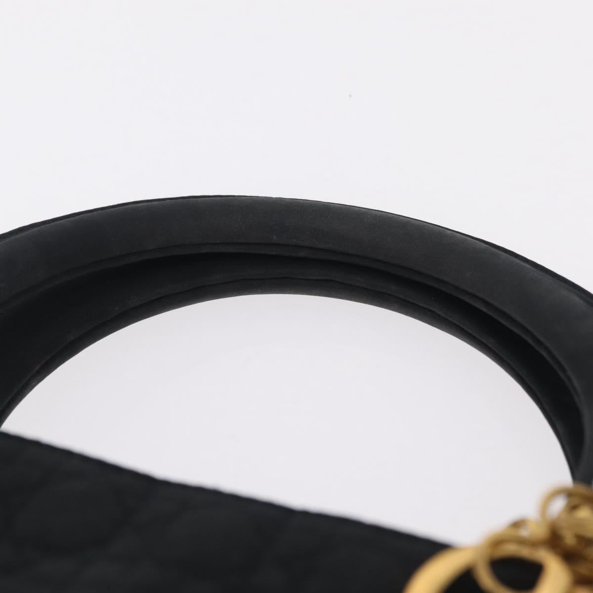 Christian Dior Lady Dior Canage Hand Bag Canvas Black Gold Auth ep16494